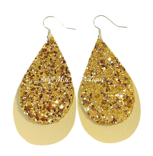 Khaki & Gold Stacked Tear Drop Dangle Earrings