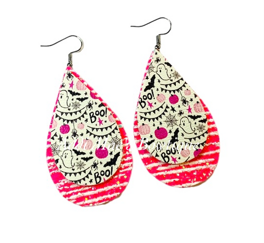 Party Ghosts Halloween Stacked Tear Drop Dangle Earrings