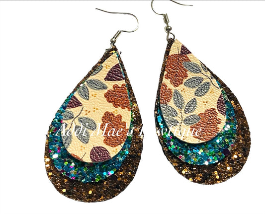 Fall Leaves Stacked Tear Drop Dangle Earrings