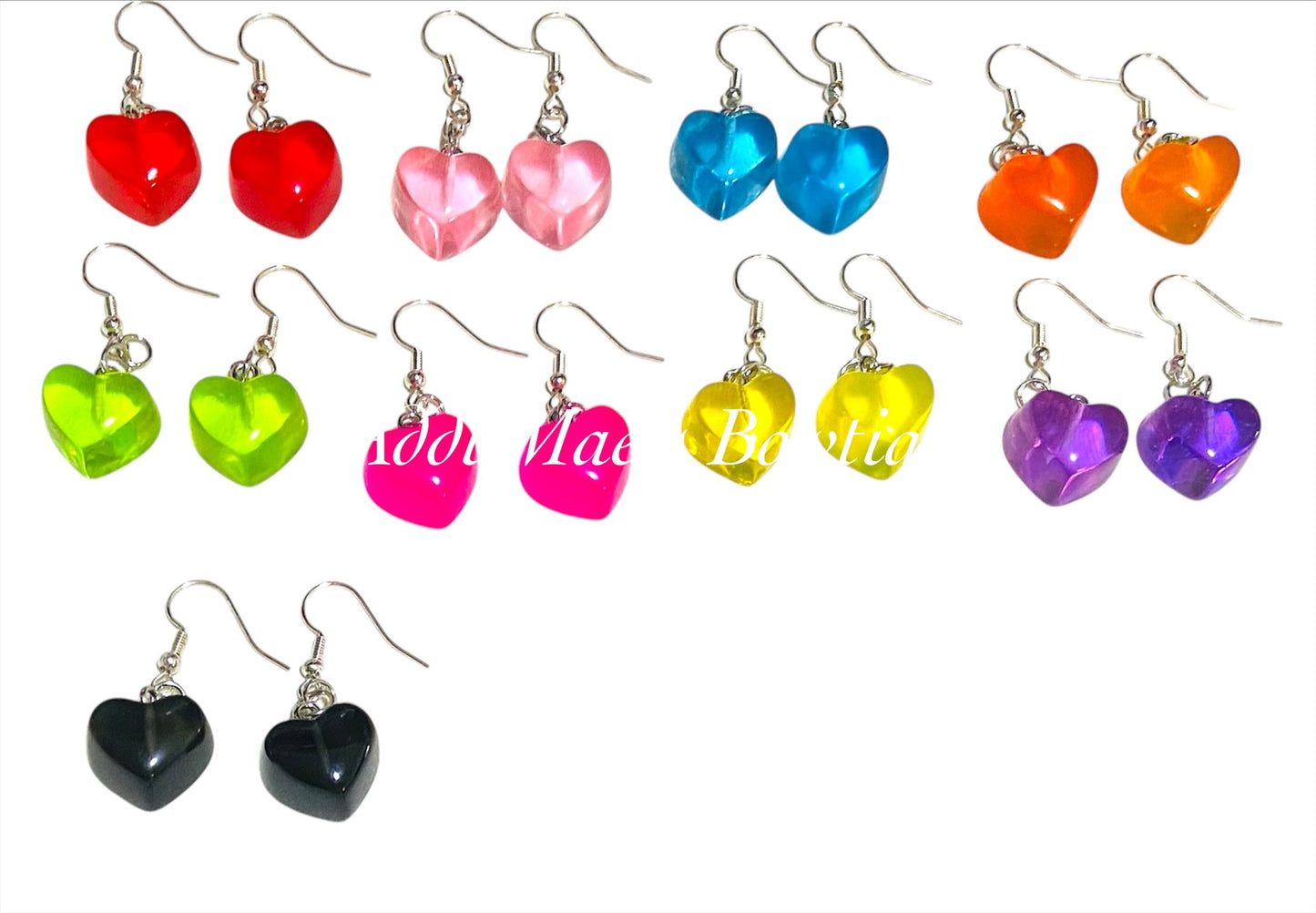 Bright Translucent Heart Dangle  Earrings