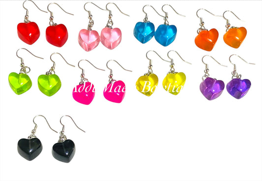 Bright Translucent Heart Dangle  Earrings