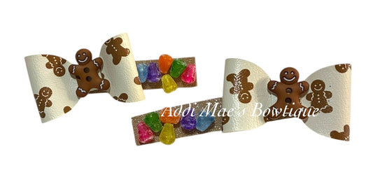 Gingerbread Christmas Mini Bow Alligator Clip Set