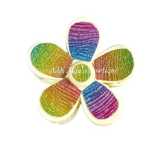 Rainbow Glitter Wave Flower Claw Clip