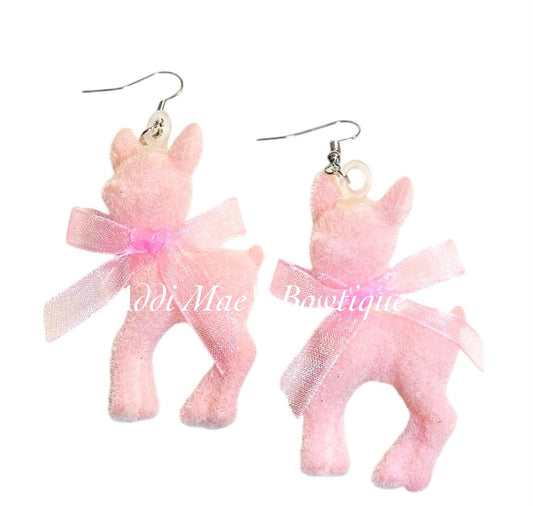 Pink Fuzzy Deer Dangle Earrings
