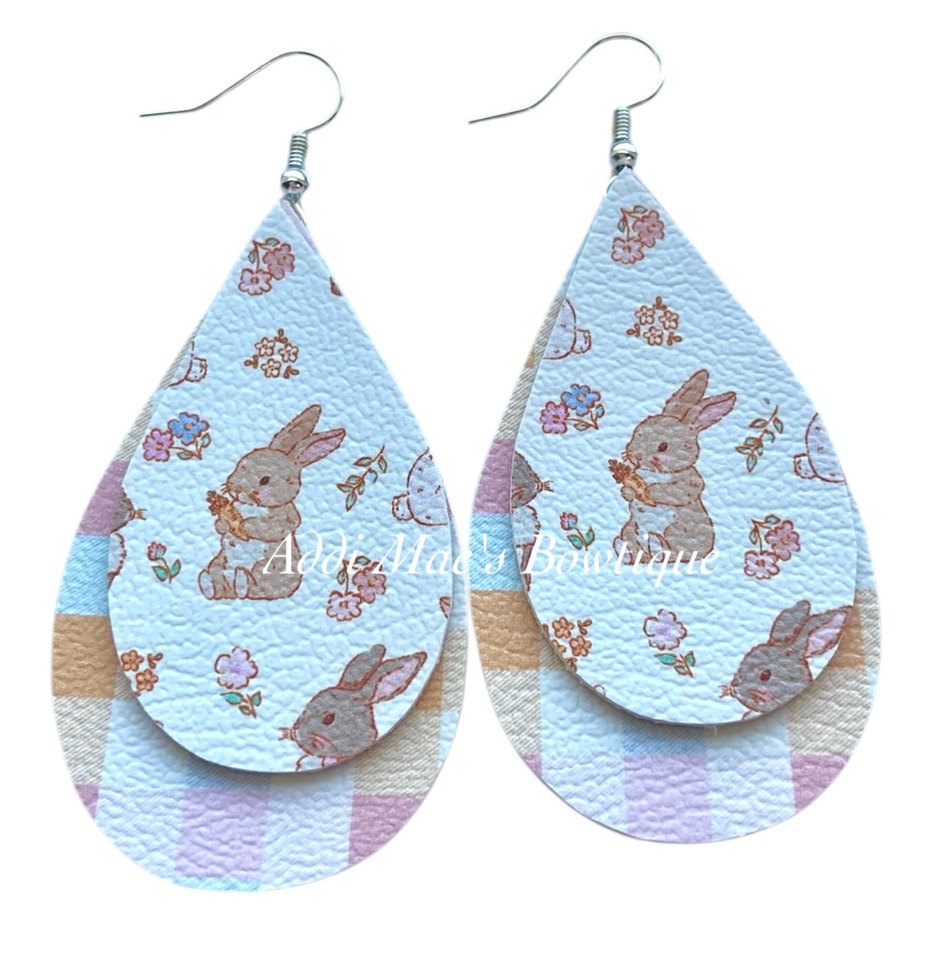 Sweet Pastel Bunny Stacked Tear Drop Dangle Earrings