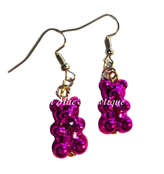 Shiny Metallic Gummy Bear Dangle  Earrings