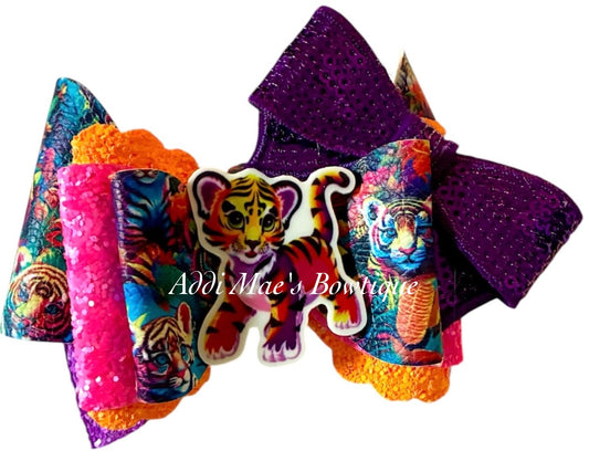 Neon Rainbow Tiger  Bow