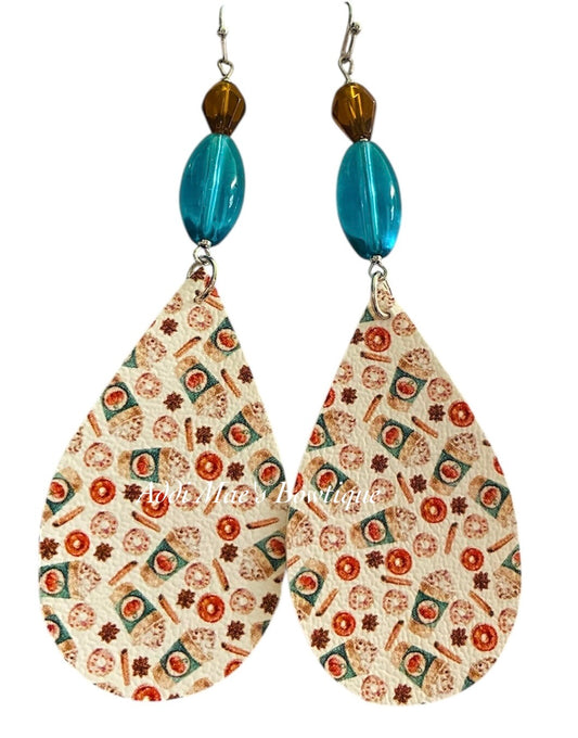 Pumpkin Spice Fall Bead Tear Drop Dangle Earrings