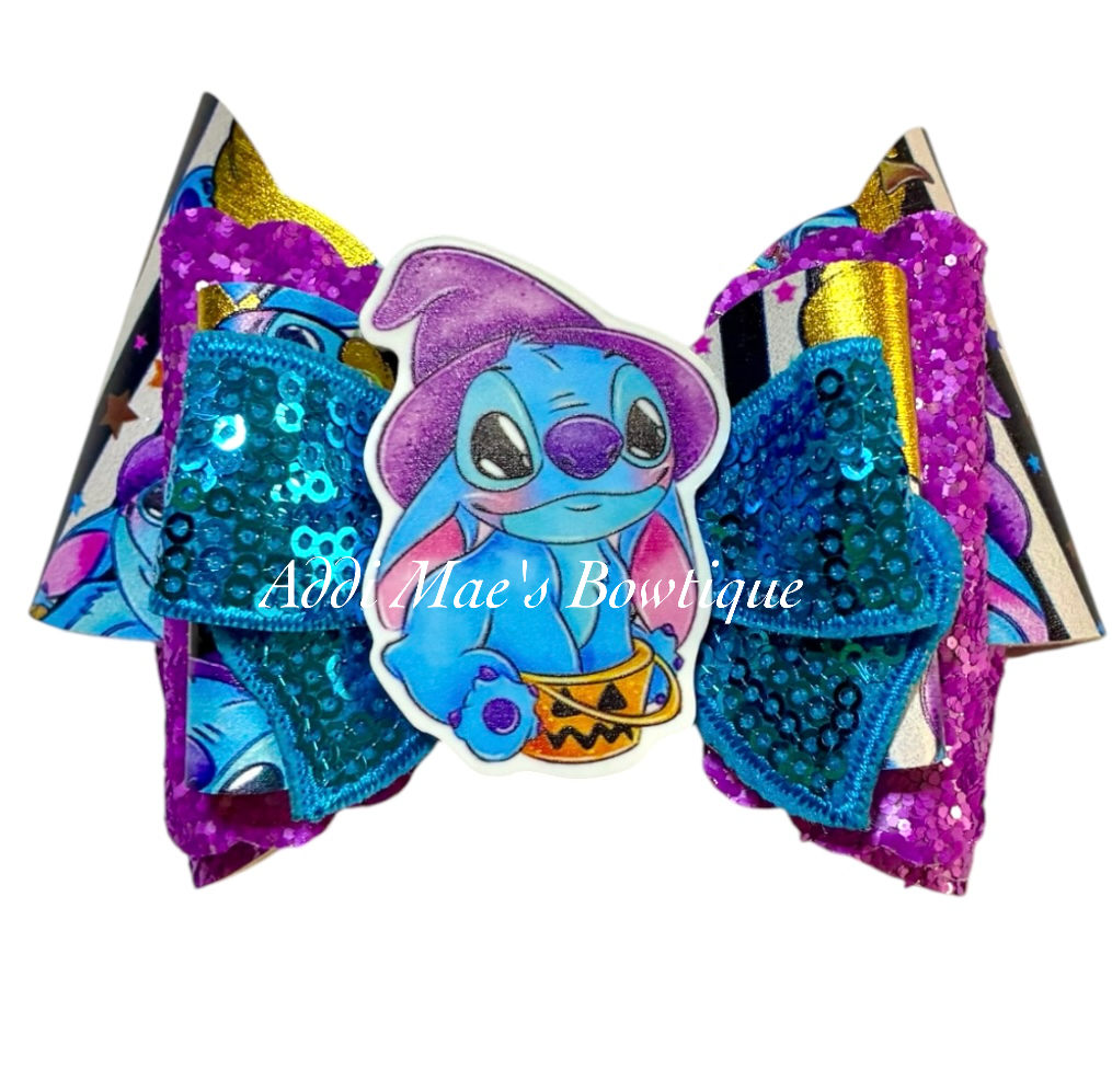 Blue Alien Halloween Bow