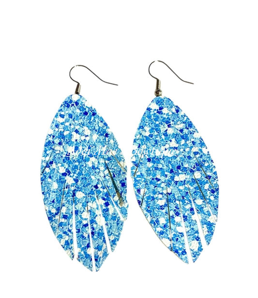 Light Blue Sparkle Fringe Dangle Earrings