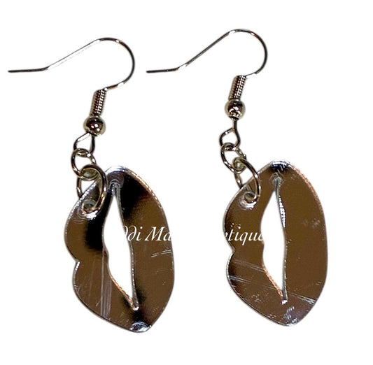 Silver Mirror Lips Dangle Earrings