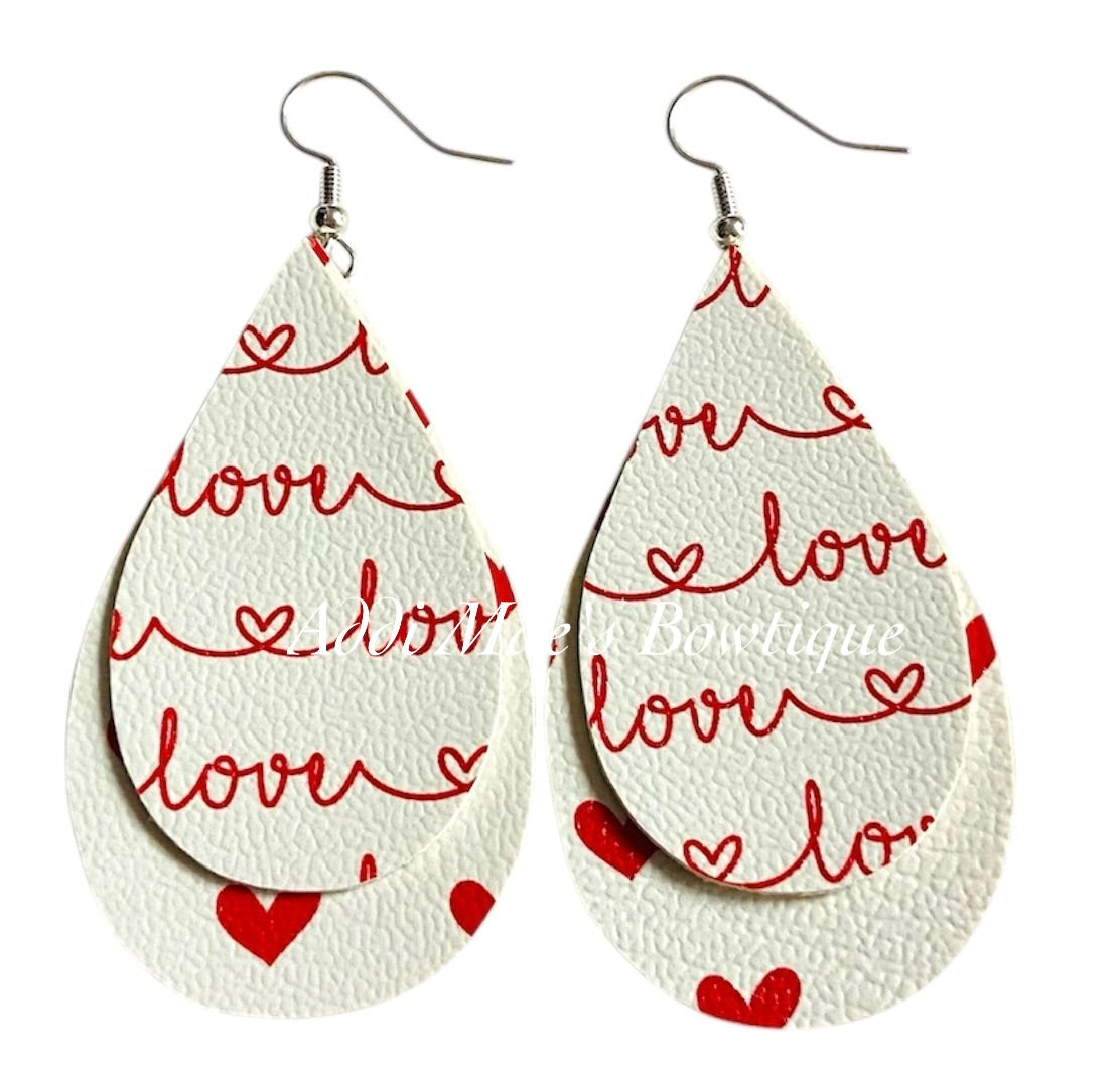 Red Hearts Love Stacked Tear Drop Earrings