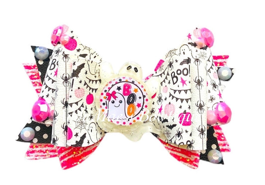 Pink Party Ghost Halloween Bow