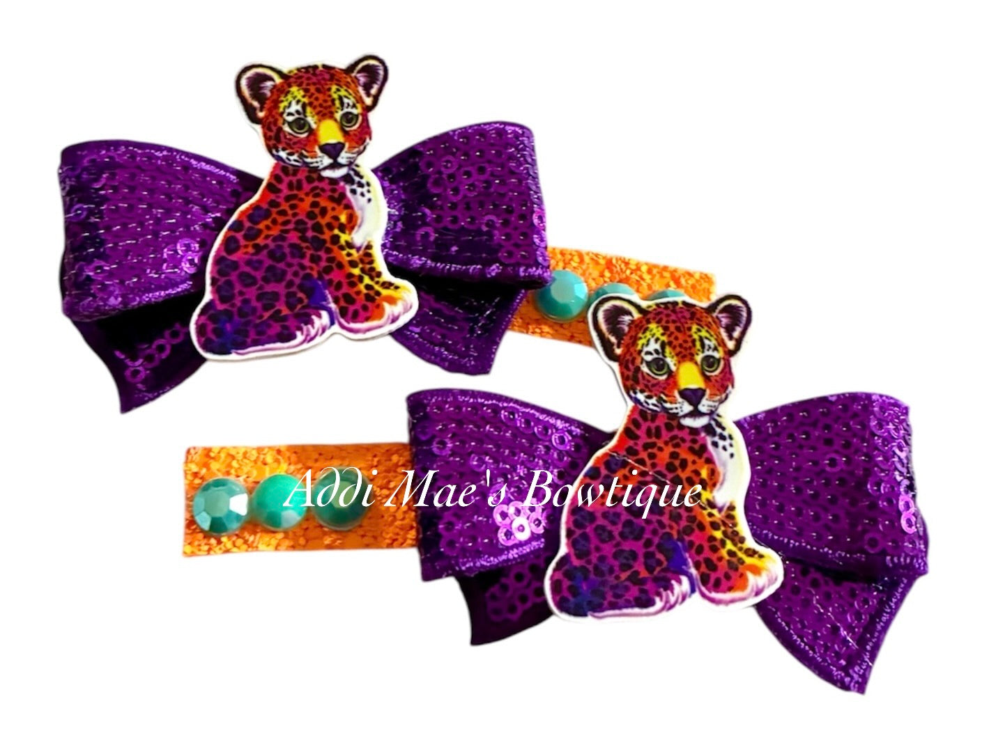 Neon Cheetah Sequin Bow Alligator Clip Set