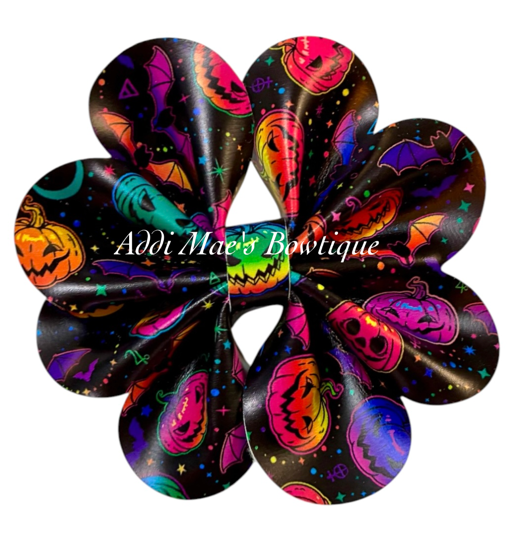 Neon Pumpkins Halloween Ruffle Bow