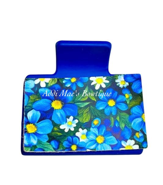 Blue Floral Small Claw Clip