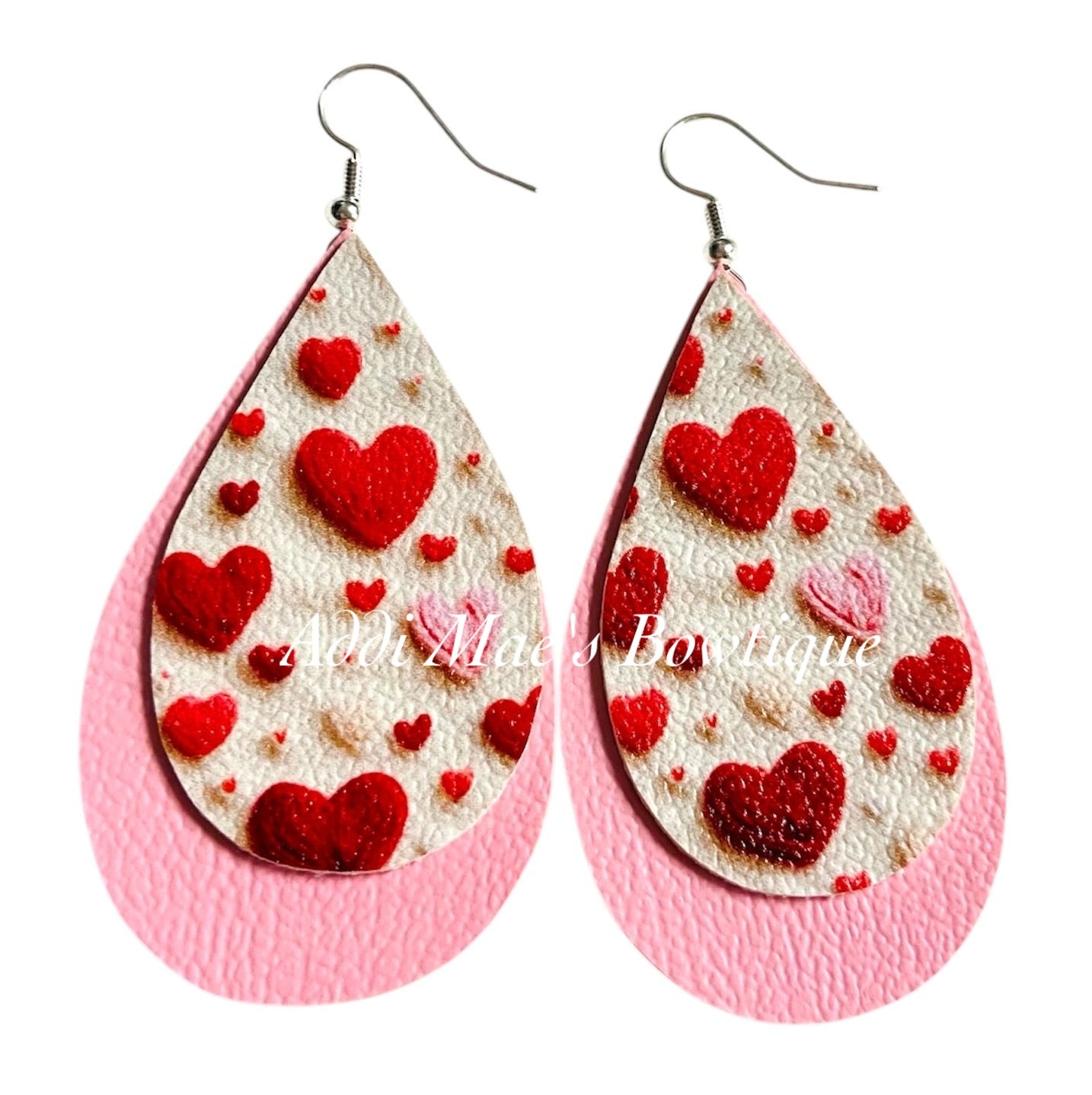 Knitted Hearts Stacked Tear Drop Earrings