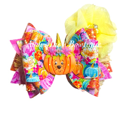 Fall Kitty Pumpkin Patch Fall Bow