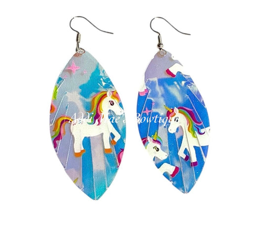 Holographic Rainbow Unicorn Fringe Dangle Earrings