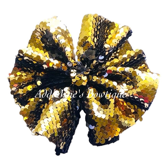 Gold Black Reversible Sequin Bow