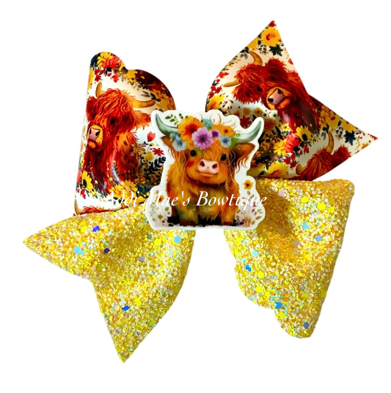 Floral Highland Cow Bow