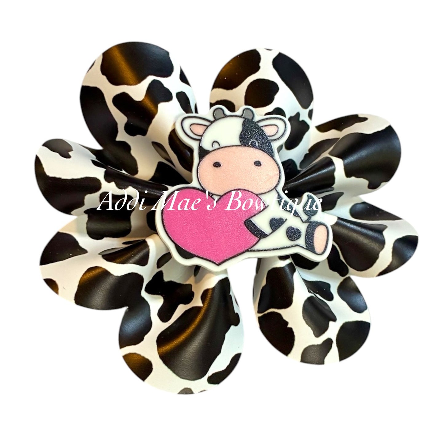Pink Heart Cow Ruffle Bow