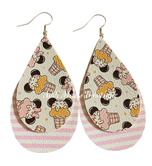 Mouse Ice Cream Cones Stacked Tear Drop Dangle Earrings