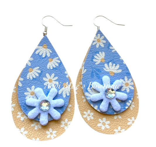 Peek A Boo Daisy Stacked Tear Drop Dangle Earrings