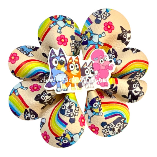 Blue Cartoon Dog Friends Ruffle Bow
