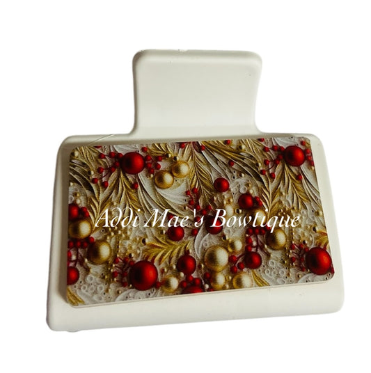 Red and Gold Christmas Ornaments Acrylic Small Claw Clip