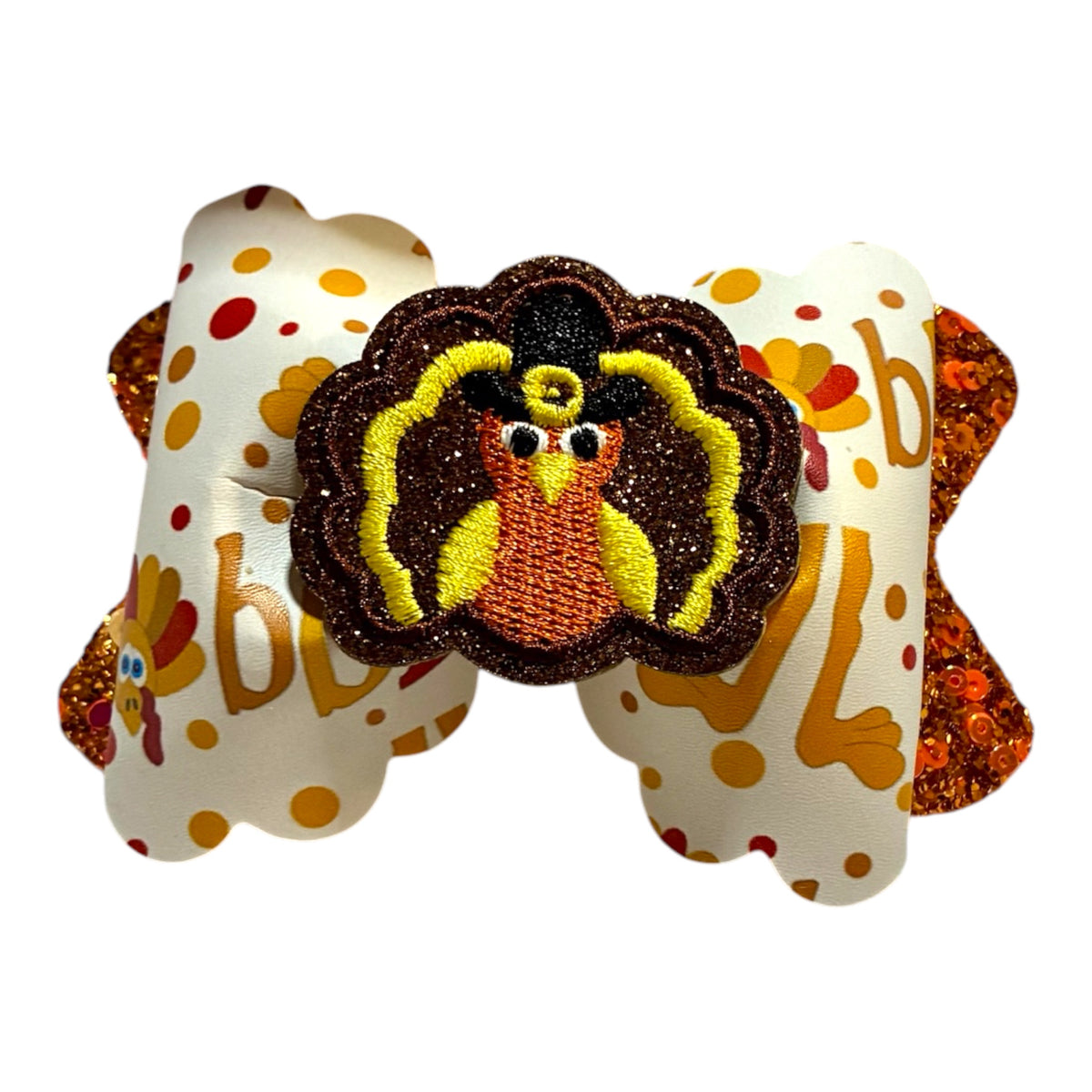 Gobble Turkey Thanksgiving Fall Bow