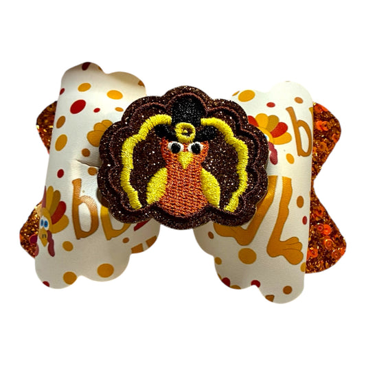 Gobble Turkey Thanksgiving Fall Bow