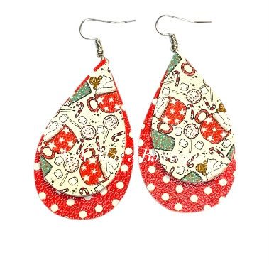 Hot Cocoa Christmas Stacked Tear Drop Dangle Earrings