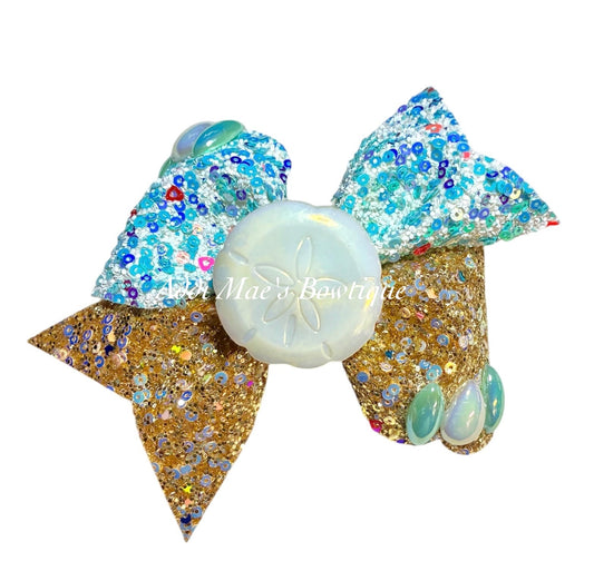 Sand Dollar Beach Glitter Bow