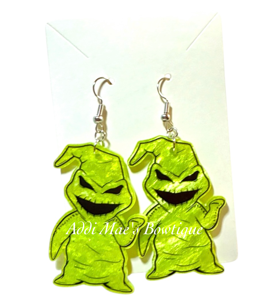 Green Boogie Monster Nightmare Acrylic Dangle Earrings