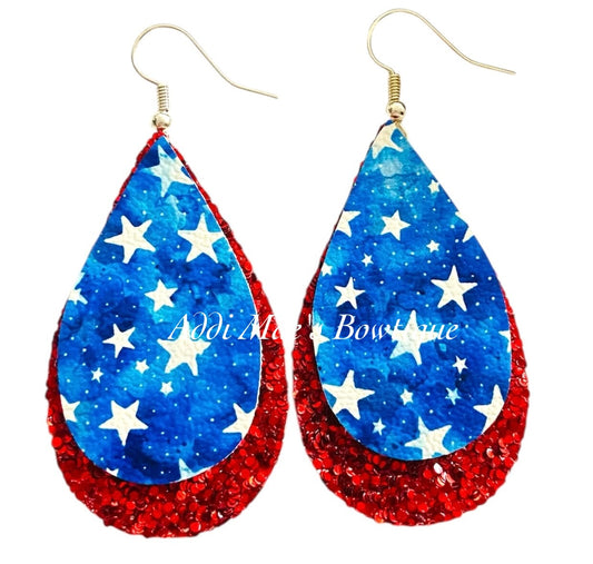 Watercolor Stars 4th of July 2” Stacked Tear Drop Dangle Earrings
