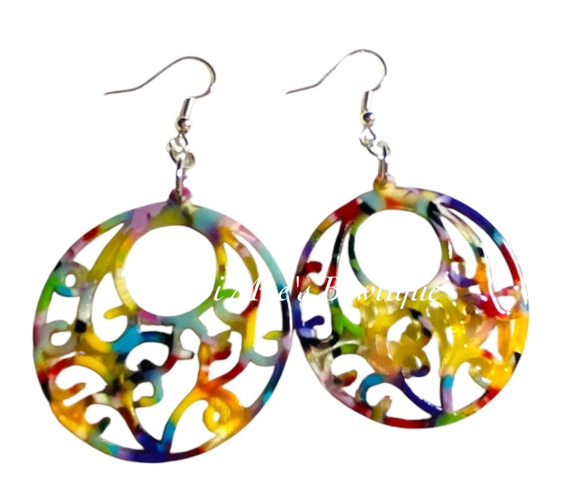 Rainbow Swirl Acrylic Dangle Earrings