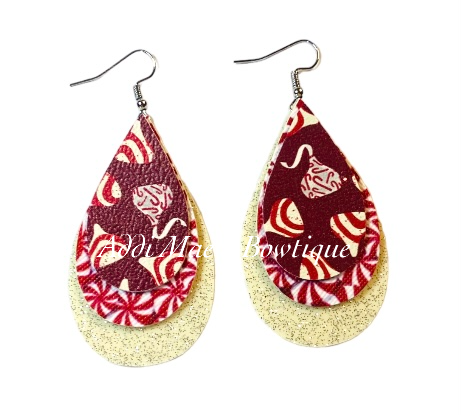 Peppermint Kisses Stacked Tear Drop Dangle Earrings