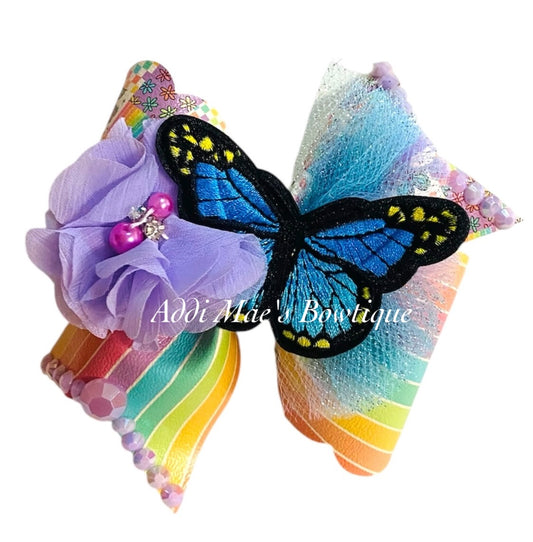 Rainbow Butterfly Patchwork Bow