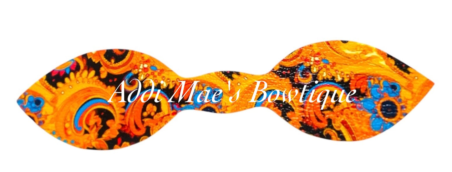 Orange Paisley Swirls Top Knot Pony / Clip
