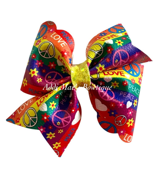 Peace Love Groovy Rainbow Bow