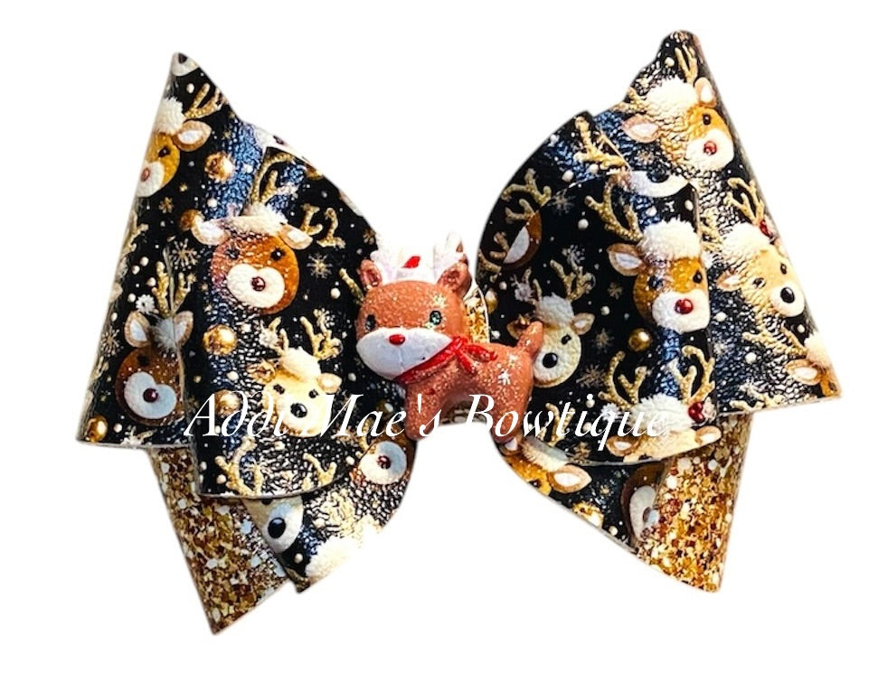 Gold Reindeer Christmas Bow