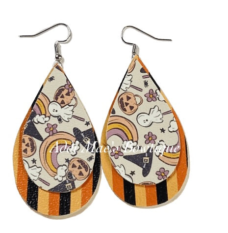 Witchy Rainbows Halloween Stacked Tear Drop Dangle Earrings
