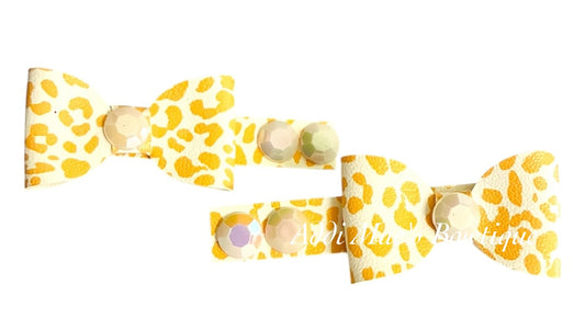 Yellow Boho Cheetah Mini Bow Alligator Clip Set