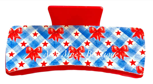 Red Bows & Stars 4th of July XL Claw Clip