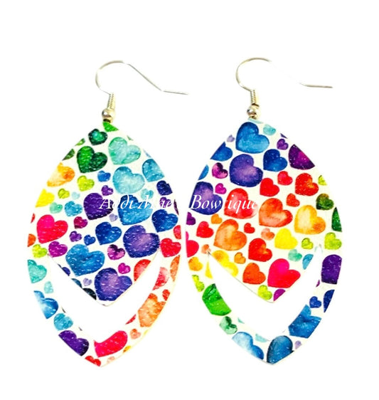 Bright Rainbow Hearts Dangle Earrings