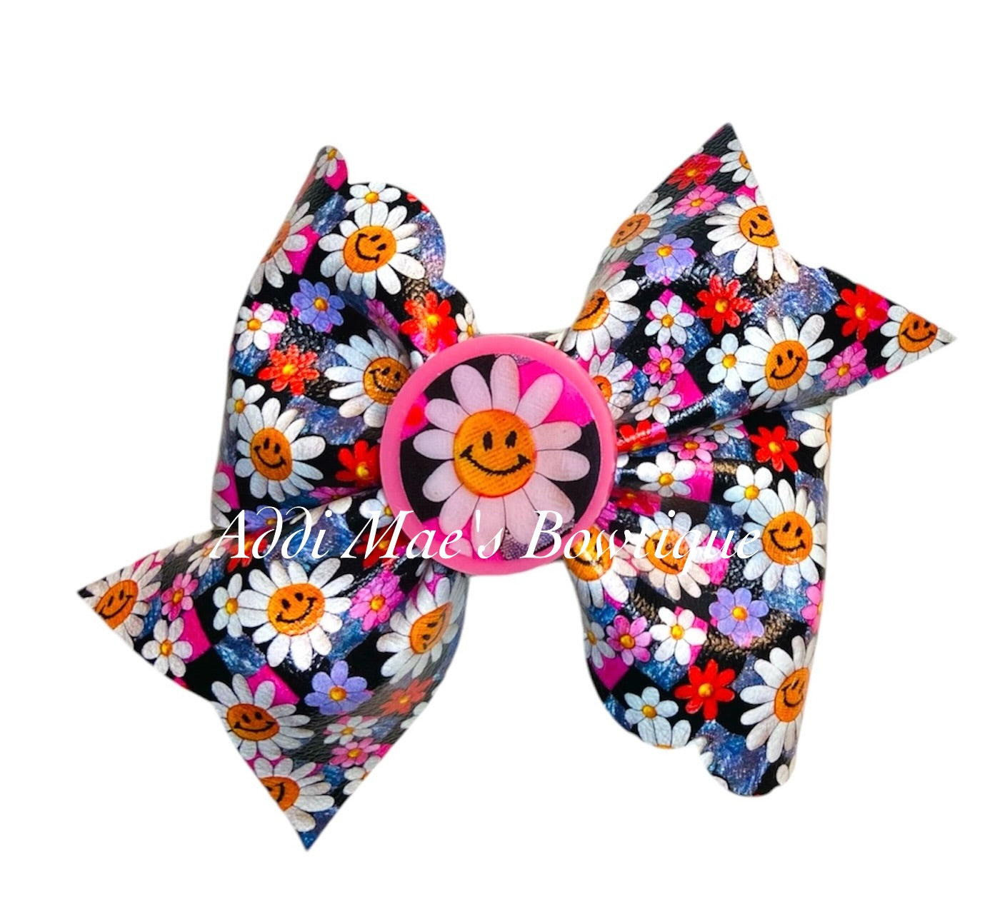 Groovy Daisy Smiley Faces Bow