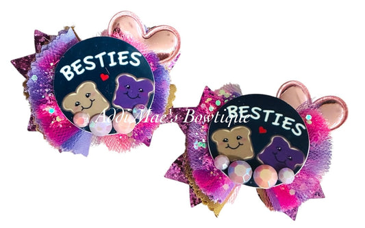 PB&J Besties Cotton Frayed Fabric Bow Piggy Set