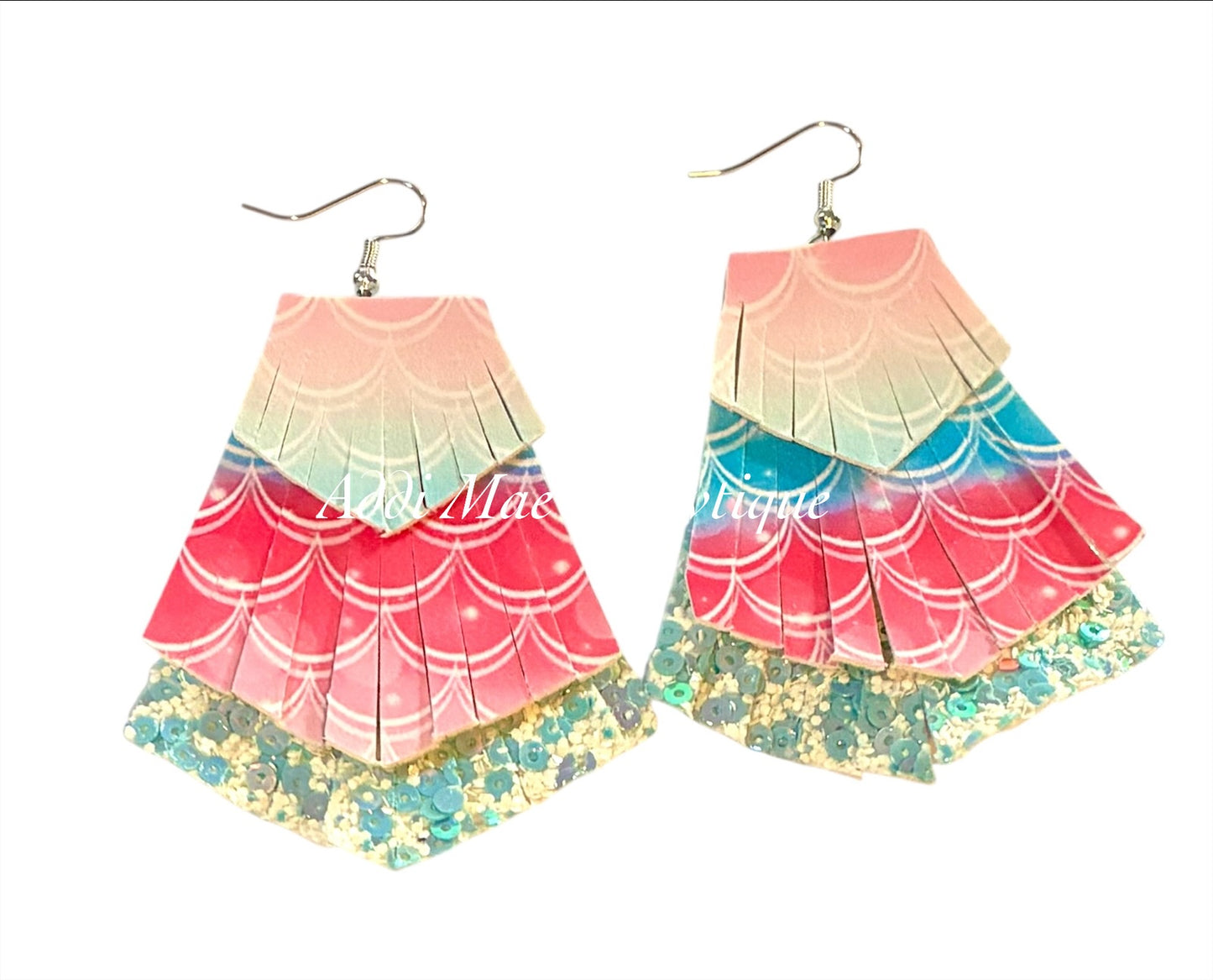 Mermaid Scales Stacked Fringe Dangle Earrings