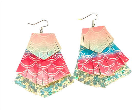 Mermaid Scales Stacked Fringe Dangle Earrings